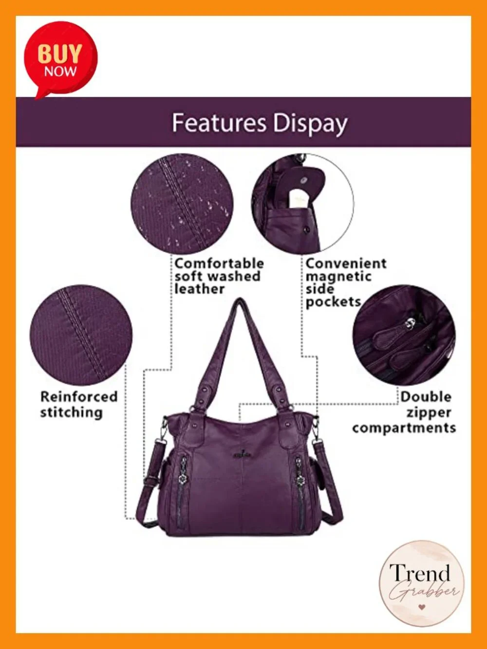 Washed PU Leather Women's Hobo Bag with Detachable Strap and Multiple Pockets